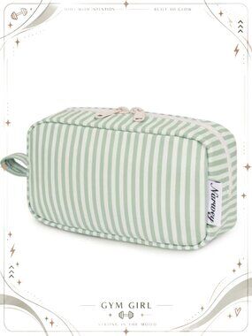 Small Striped Cosmetic Bag Travel Makeup Pouch Zipper Organizer